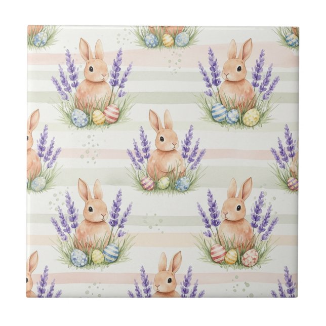 Carreau Lapin de Pâques avec motif pastel de printemps Œuf (Devant)