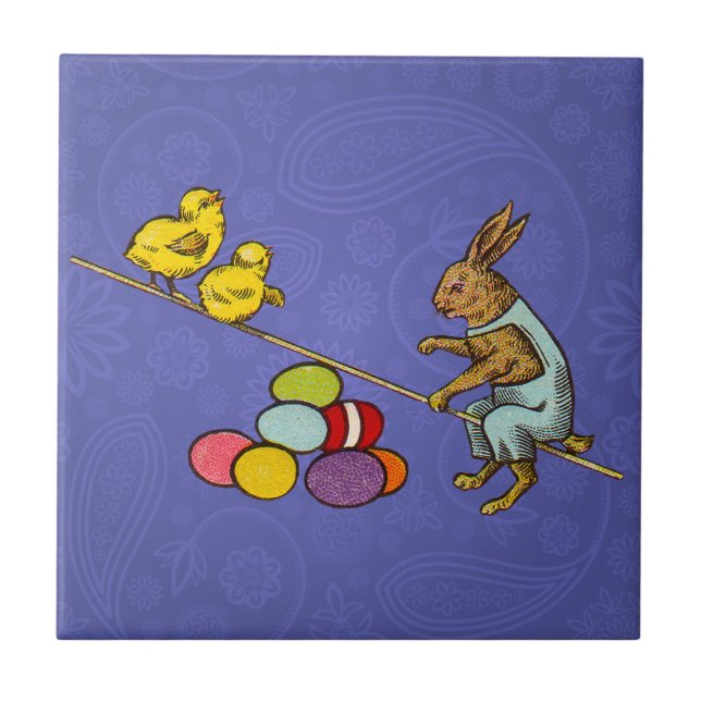 Carreau Lapin de Pâques couvant des œufs illustration (Devant)