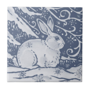 Carreau Lapin d'hiver Lièvre Neige Denim Bleu Dedham Delf