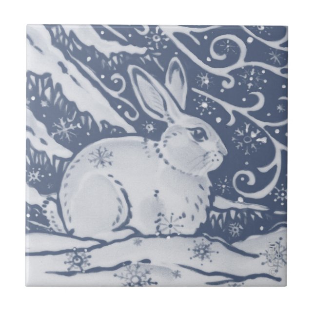 Carreau Lapin d'hiver Lièvre Neige Denim Bleu Dedham Delft (Devant)