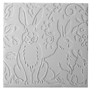 Carreau Lapin Gris blanc Embossé Floral Bois Animal