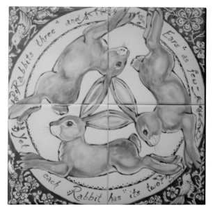 Carreau Lapin gris noir et blanc Trois lièvres Cadeau Ois