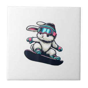 Carreau Lapin Mignon Réalisant un Tour de Snowboard Enfant