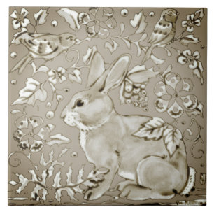 Carreau Lapin Neutre Gris Fumé Oiseau Floral Feuille