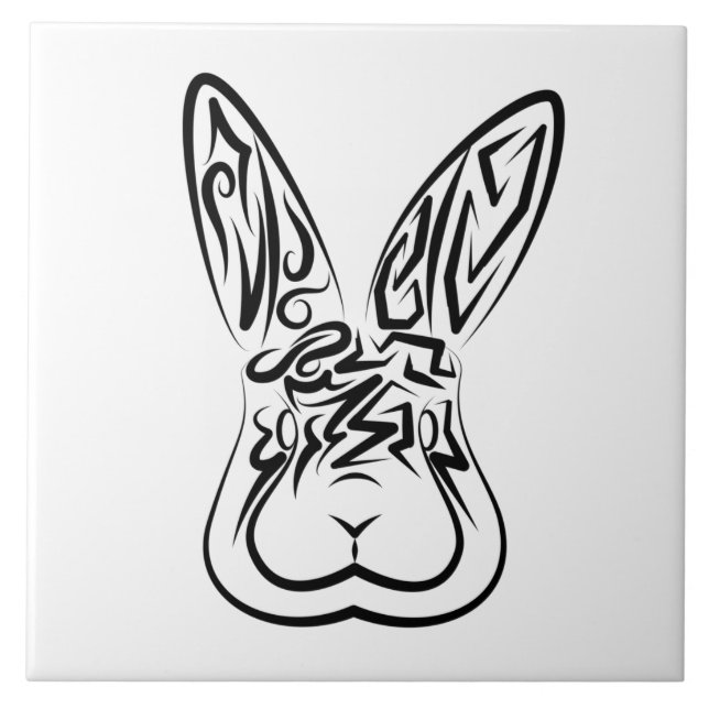 Carreau Lapin tribal noir et blanc (Devant)