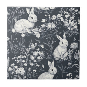 Carreau Lapin Vintage Motif Toile de Printemps Noir