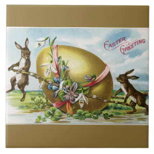 Carreau lapins vintages et oeufs de Pâques dorés