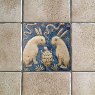 Carreau Lapins vintages et reptiles Reproduction d'antiqui