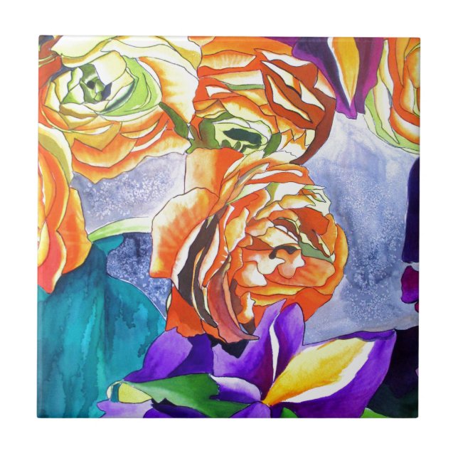 Carreau L'aquarelle Ranunculus et Iris (Devant)
