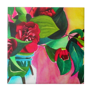 Carreau L'art floral des Camellias rouges