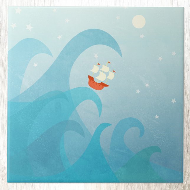 Carreau L'art nautique (Sailing ship wave art ceramic tile)