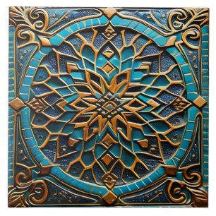 Carreau L'art traditionnel azur et orange