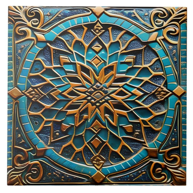 Carreau L'art traditionnel azur et orange (Devant)