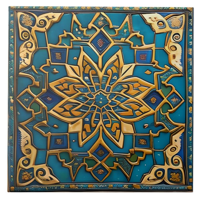 Carreau L'art traditionnel de la céramique bleue et orange (Devant)