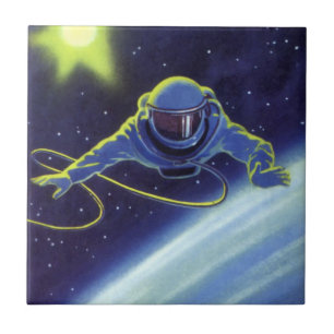 Carreau L'astronaute de science-fiction vintage sur une ma