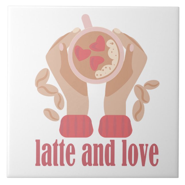 Carreau Latte et coupe d'amour, mains et citation de café (Devant)