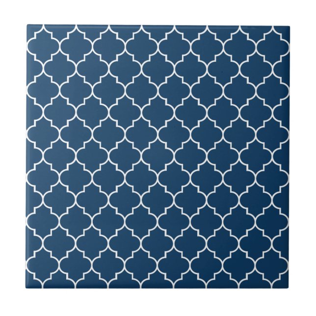 Carreau Latticwork bleu marine, Quatrefoil, Trellis (Devant)