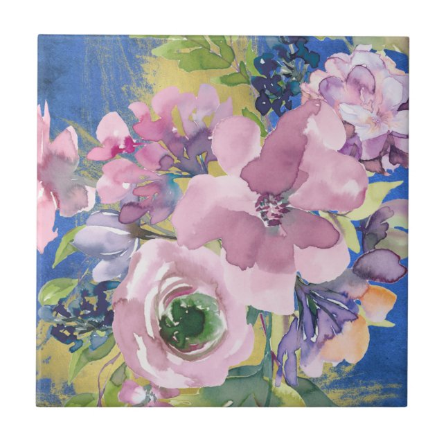 Carreau Lavande Blues Aquarelle Floral (Devant)