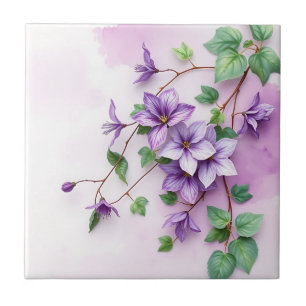 Carreau Lavande Clematis Vine Aquarelle