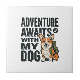 Carreau L'aventure attend avec mon chien design de randonn