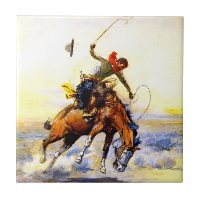 Carreau "Le Bucker" Western Art de Charles M Russell (Devant)
