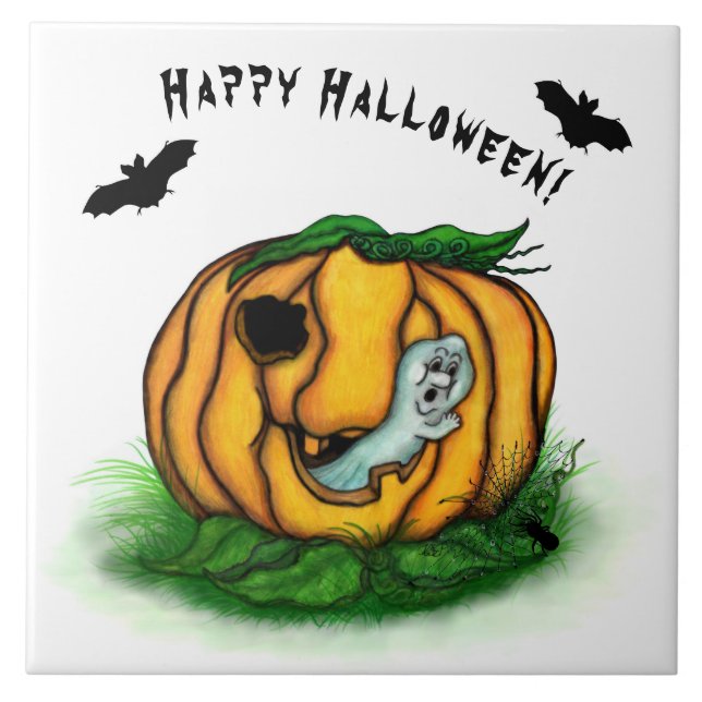 Carreau Le fantôme d'Halloween, chauve-souris, fantôme et  (Devant)