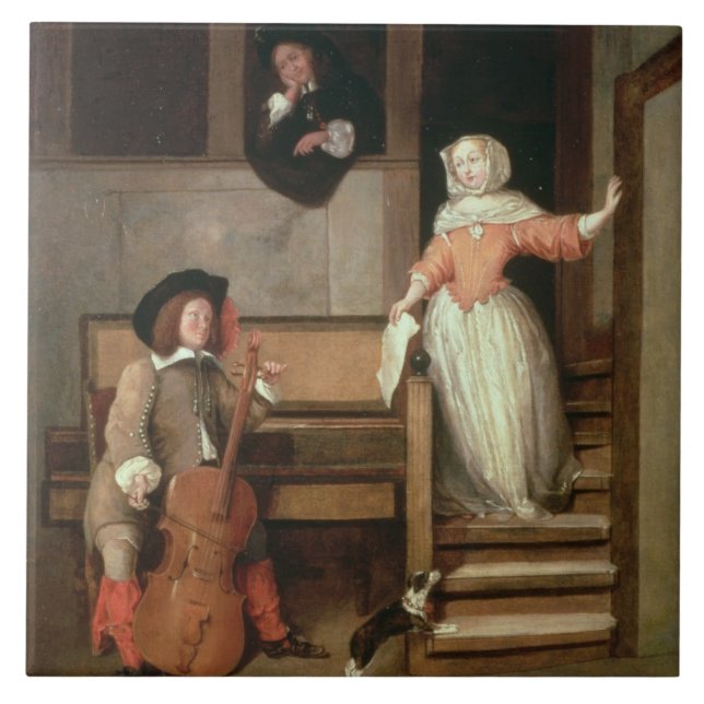 Carreau Le joueur de violoncelle, c.1700 (huile sur la (Devant)