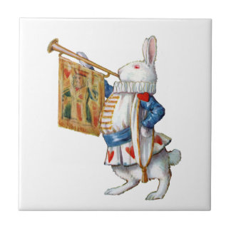 Carreau Le lapin blanc souffle la trompette au pays des