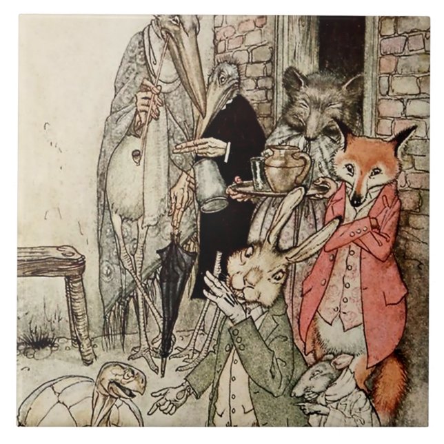 Carreau "Le lièvre et la tortue" d'Arthur Rackham (Devant)