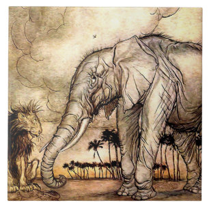 Carreau « Le Lion et l'Éléphant » par Arthur Rackham