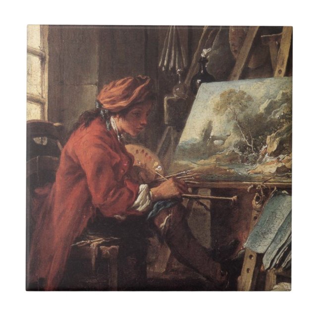 Carreau Le peintre dans son studio (par François Boucher) (Devant)