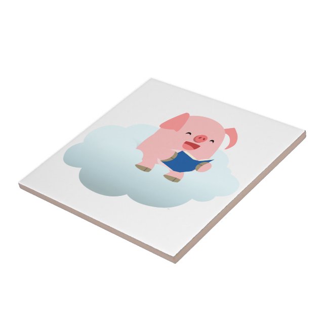 Carreau Lecteur de cochon de dessin mignon sur dalle de nu (Côté)