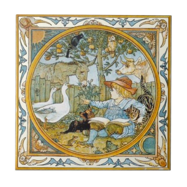 Carreau Lecture d'enfants sur les animaux Walter Crane Rep (Devant)