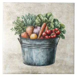 Carreau Légumes aquarelle rustique dans un seau