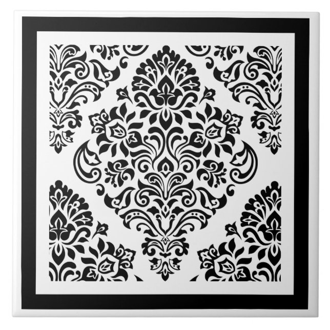 Carreau L'élégante tendance moderne des damas blancs noirs (Devant)