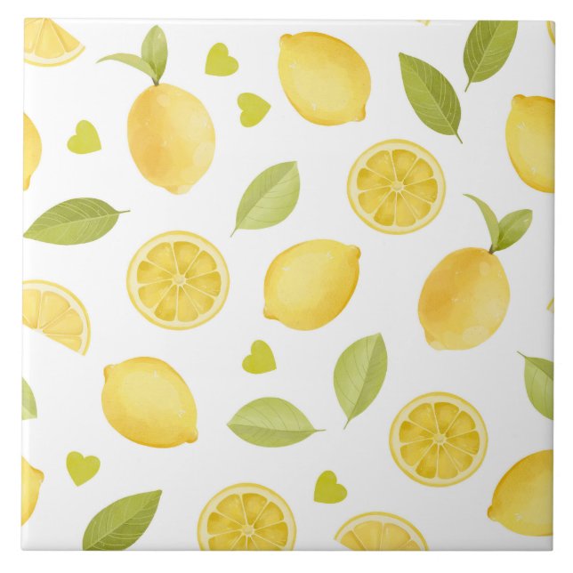 Carreau Lemons Yellow Slices Watercolor Design (Devant)
