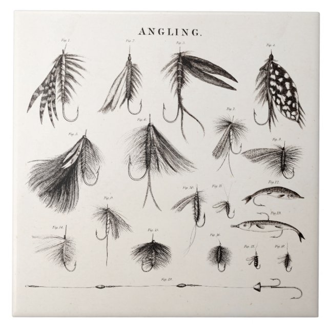 Carreau Les 1800s vintages pêchant la pêche de mouche (Devant)