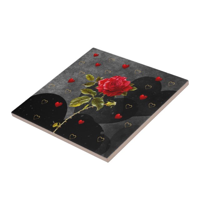 Carreau Les Coeurs noirs des Grunges avec la Rose rouge (Côté)