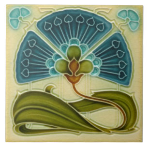 Carreau Les fans de Repro Richards Art Nouveau Floral Turq