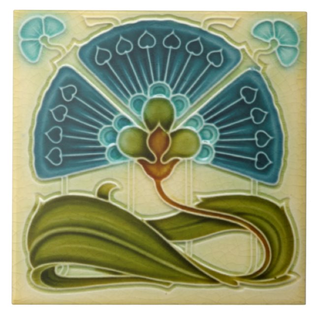 Carreau Les fans de Repro Richards Art Nouveau Floral Turq (Devant)