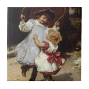 Carreau Les filles qui sautent avec une corde à sauter