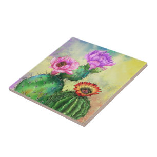 Carreau Les fleurs de cactus rouges roses mauves sont des 