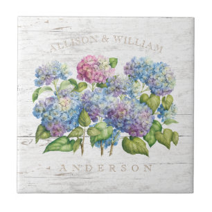 Carreau Les fleurs d'hortensia avec du bois ajoutent des