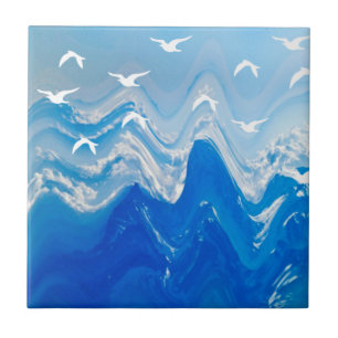Carreau Les oiseaux au-dessus des vagues de la mer
