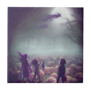 Carreau Les sorcières de patchs Citrouilles qui volent dan