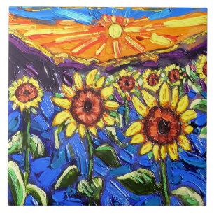 Carreau Les tournesols au coucher du soleil