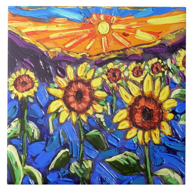 Carreau Les tournesols au coucher du soleil (Devant)