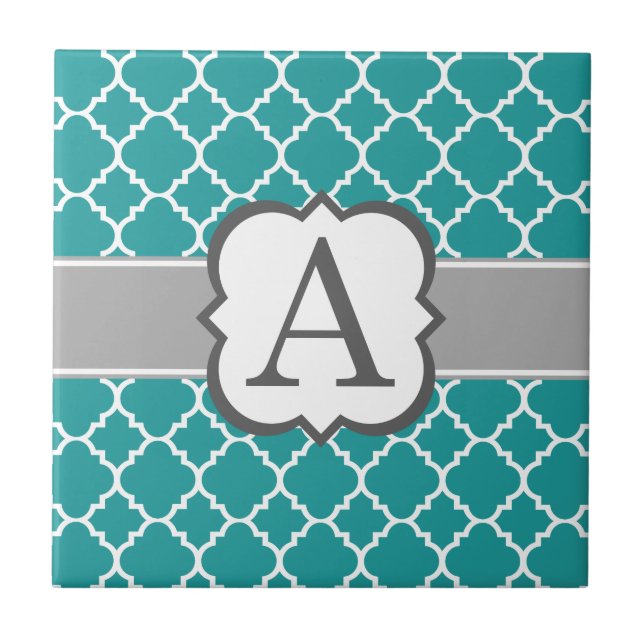 Carreau Lettre bleue turquoise de monogramme un Quatrefoil (Devant)