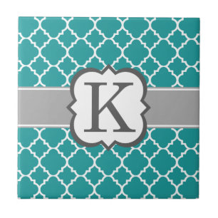 Carreau Lettre bleue turquoise K Quatrefoil de monogramme