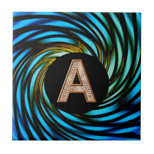 Carreau LETTRE BULLE D'OR A Turquoise Swirl